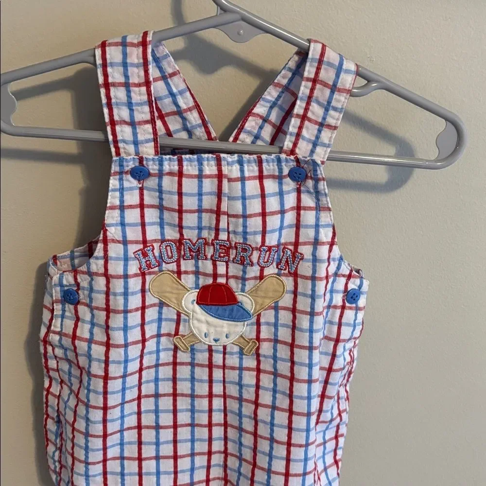 Vintage okie dokie Plaid Kids Overalls with Baseball Design size 3-6
